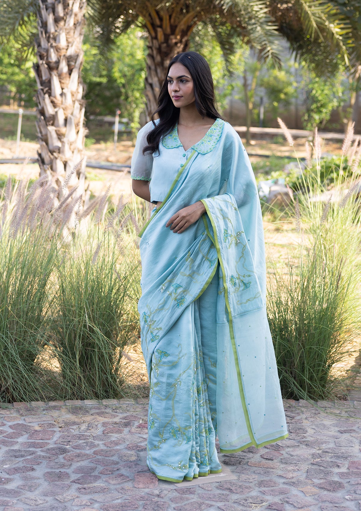 Moss & Mist Embroidered Saree