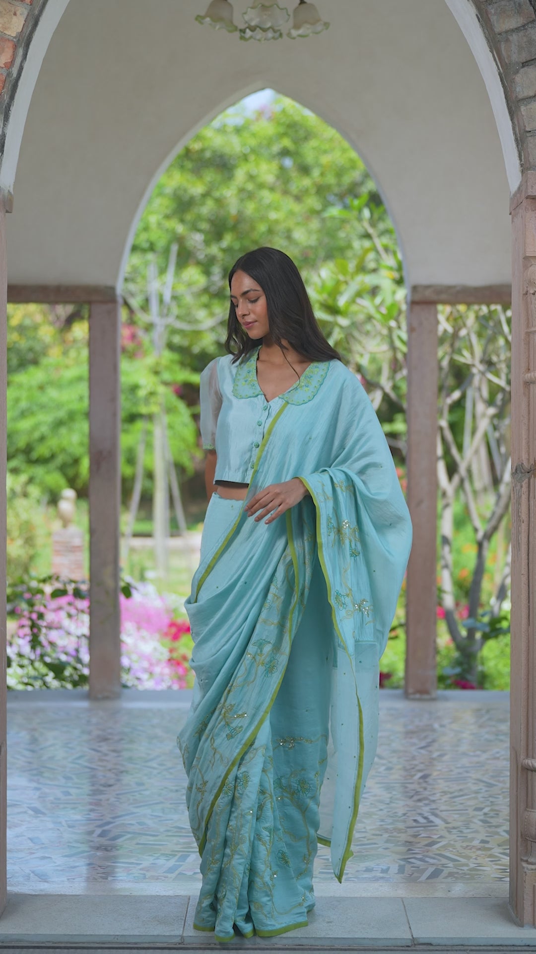 Moss & Mist Embroidered Saree