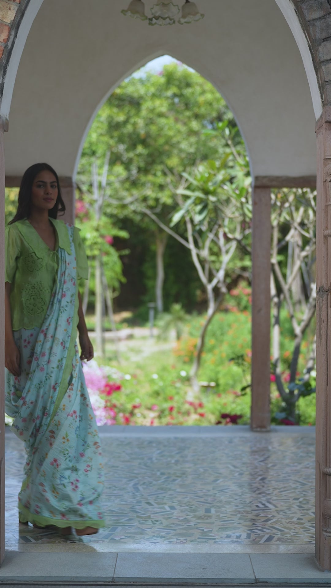 Forest Breeze Blue Scalloped Saree