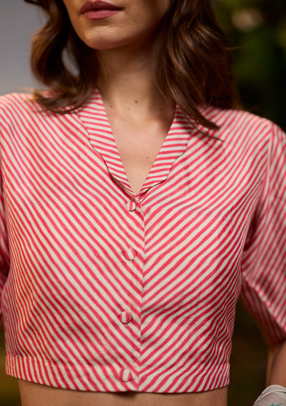 Dappled Red-Ivory Striped Blouse