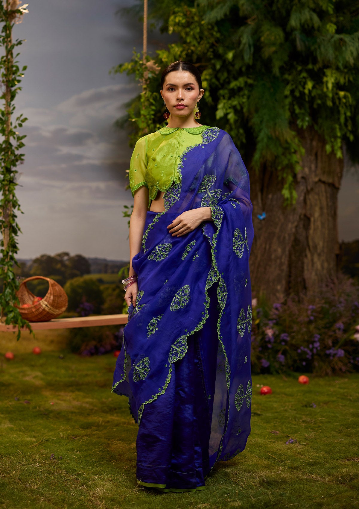 Flutter & Bloom Embroidered Purple Saree