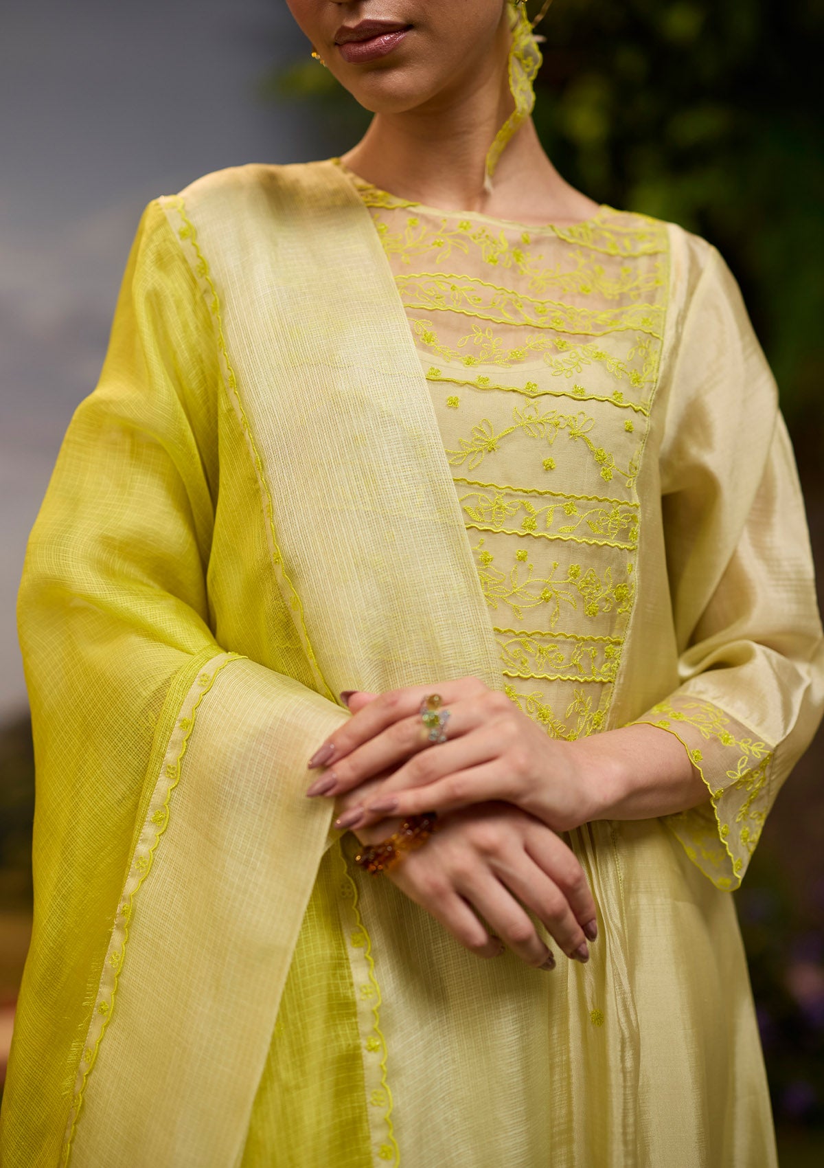 Woodland Stories Embroidered Yellow Dupatta