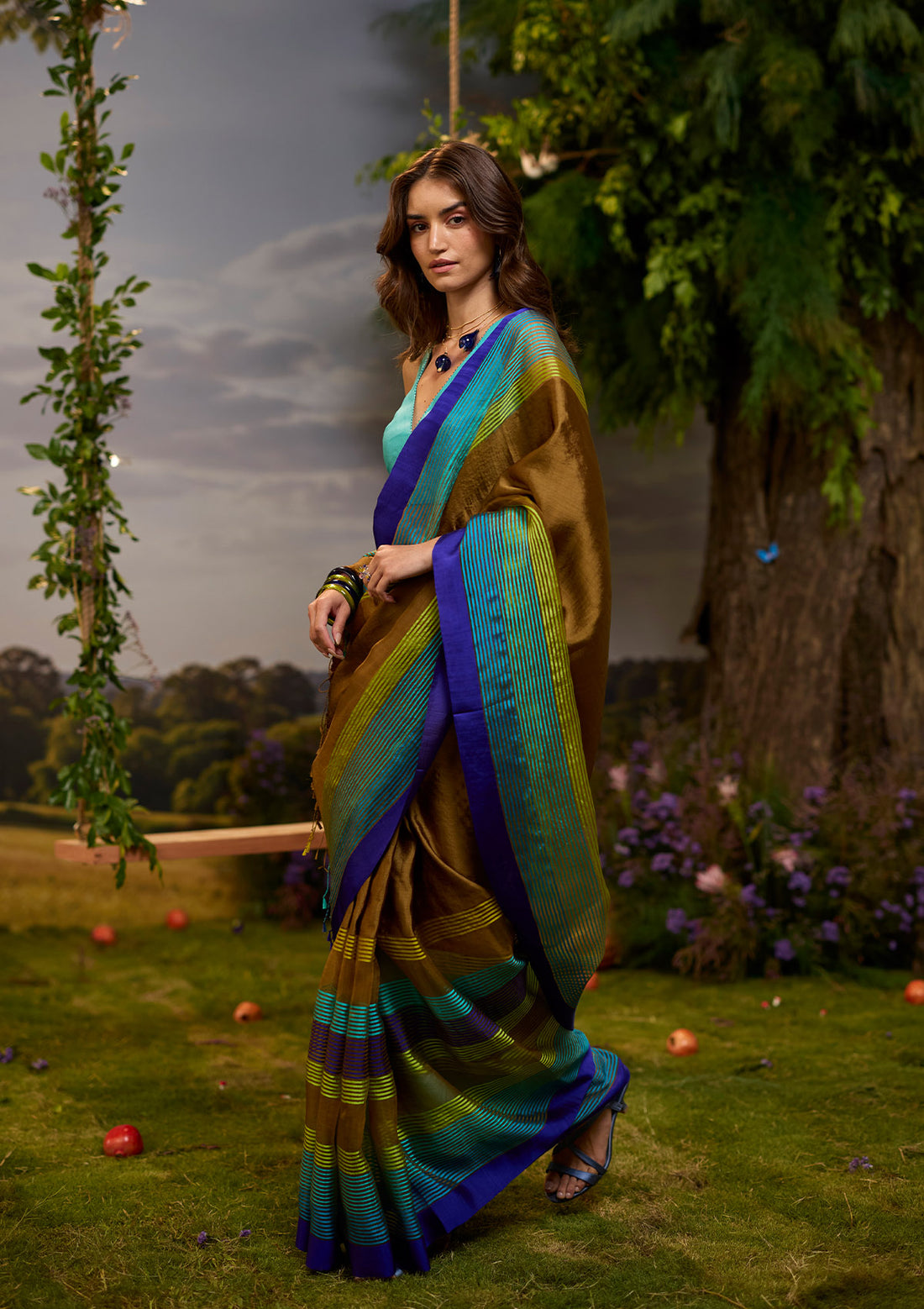 Earth-to-Sky Striped Saree