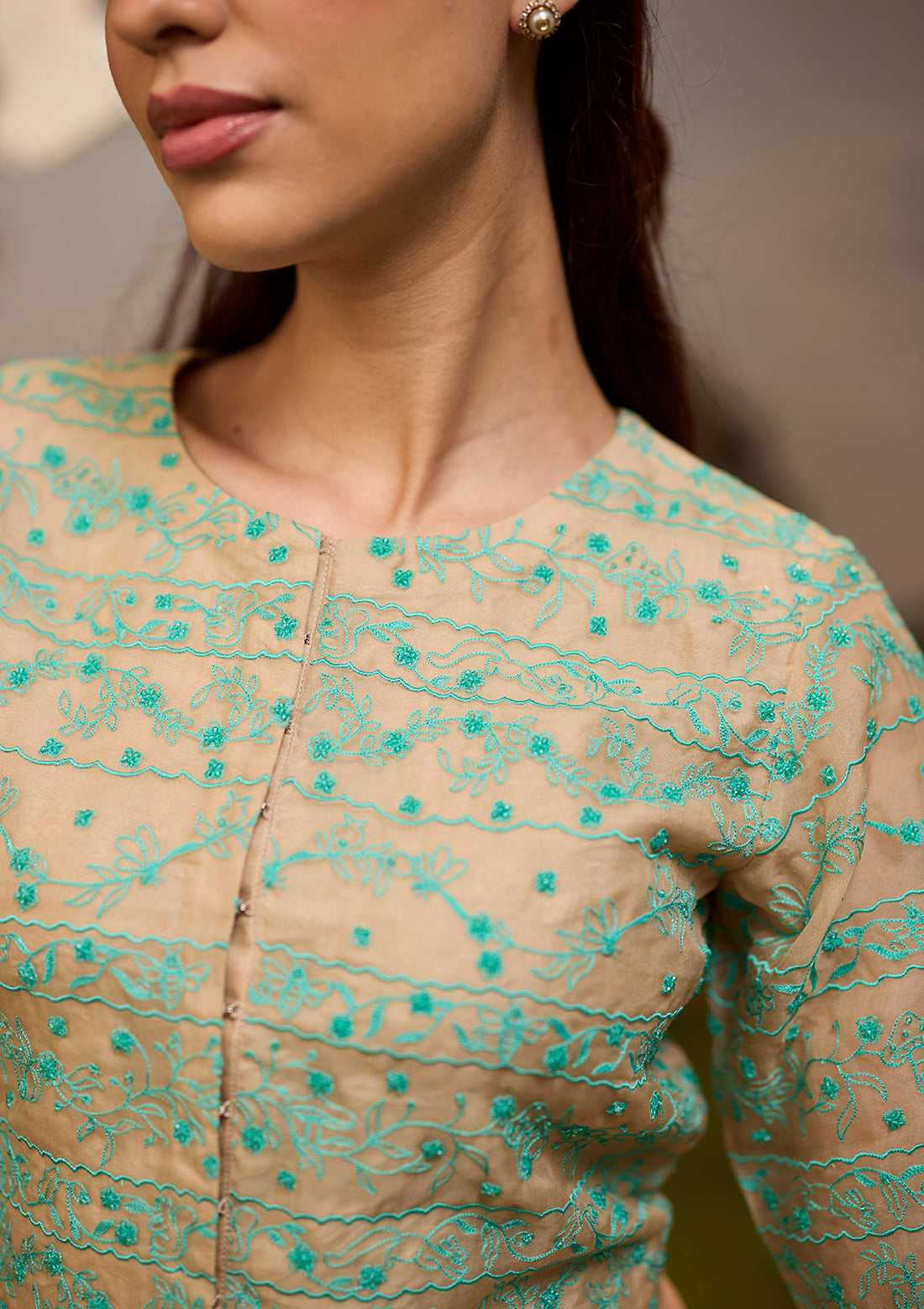 Woodland Stories Embroidered Beige Blouse
