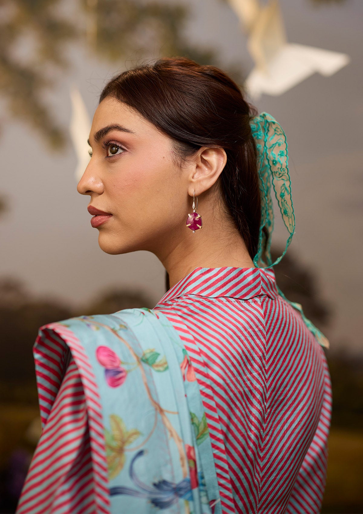 Dappled Red-Blue Striped Blouse