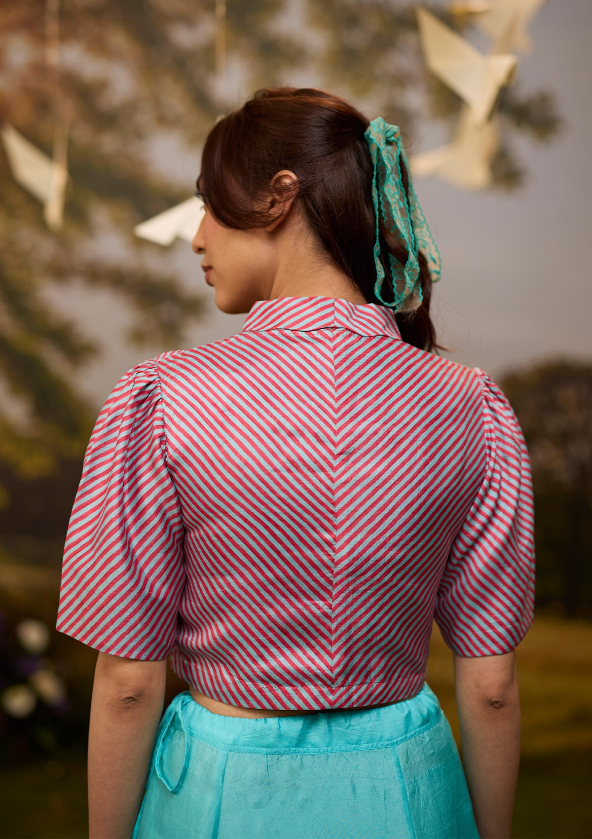 Dappled Red-Blue Striped Blouse