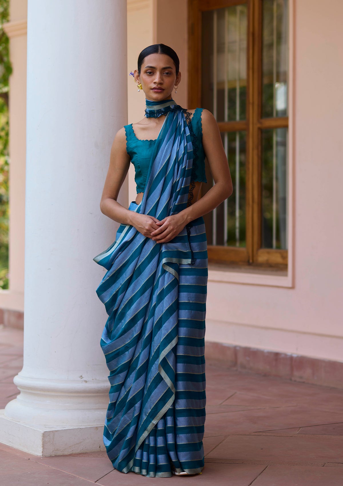 Solo Symphony Teal Saree