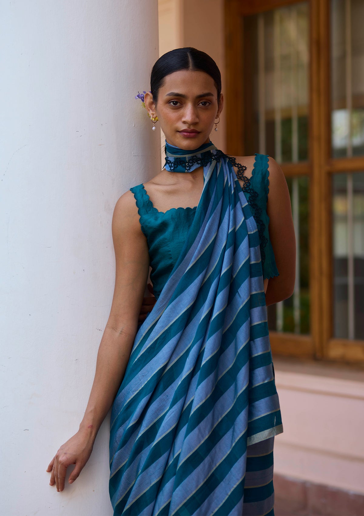 Solo Symphony Teal Saree