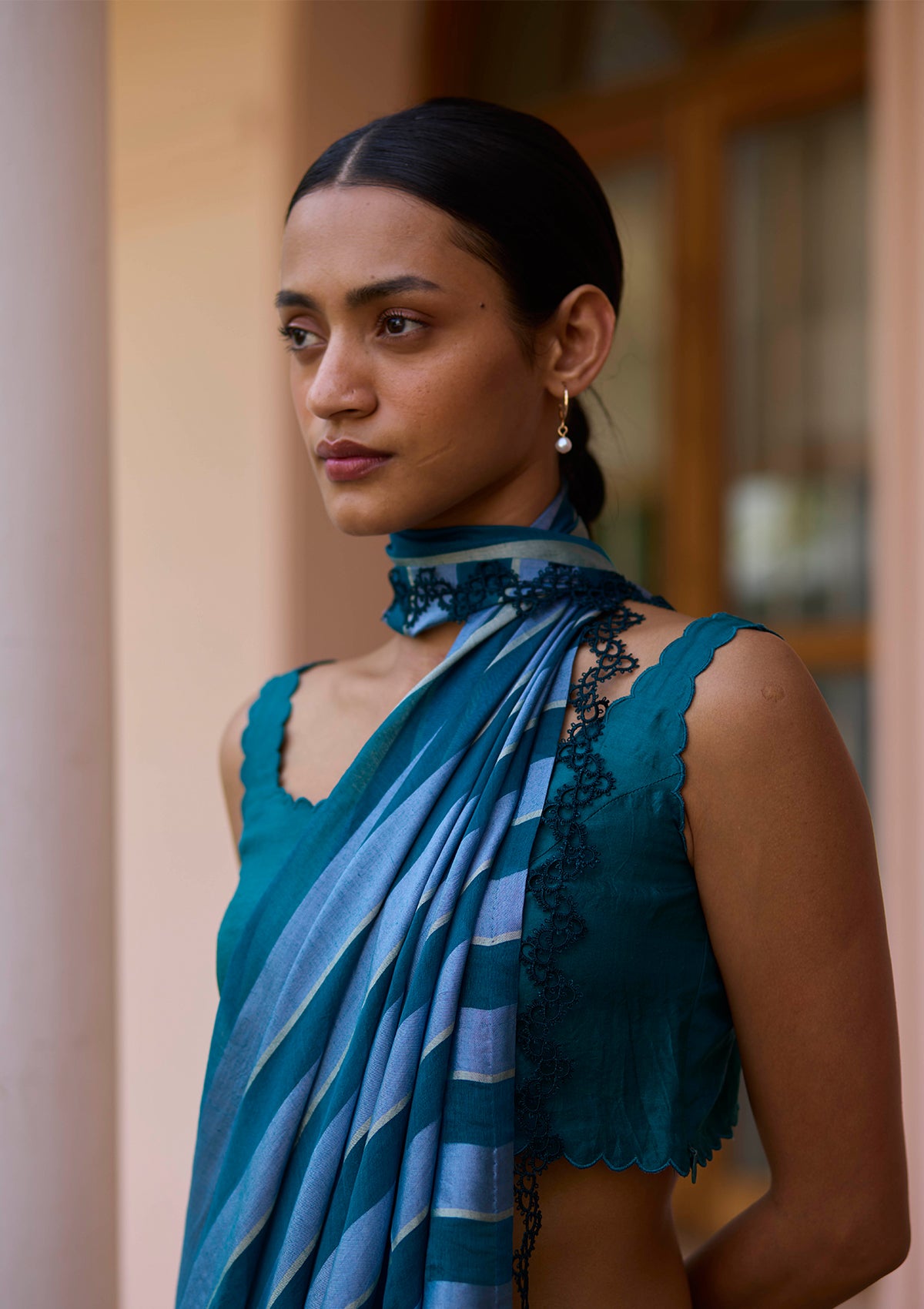 Solo Symphony Teal Saree