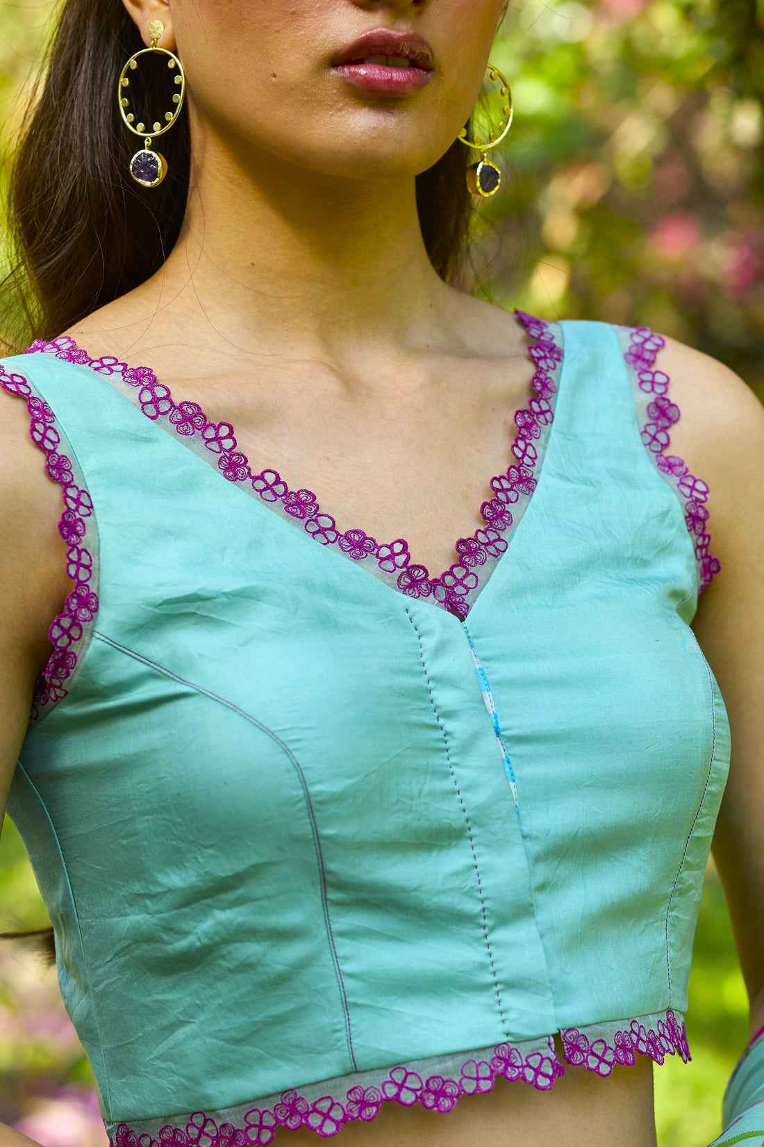 Petal &amp; Path Blue Embroidered Blouse