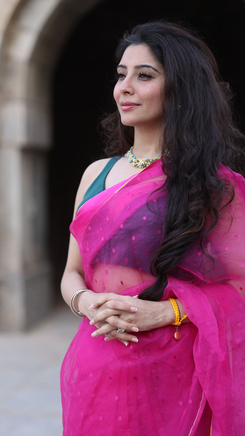 Jai Madaan in Pink Wildflower Meadow Jamdani Saree