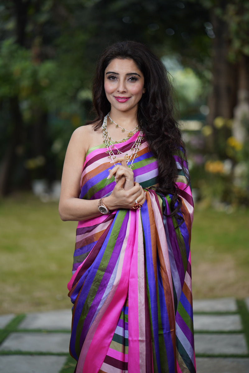 Jai Madaan in Playful Cascade Striped Saree