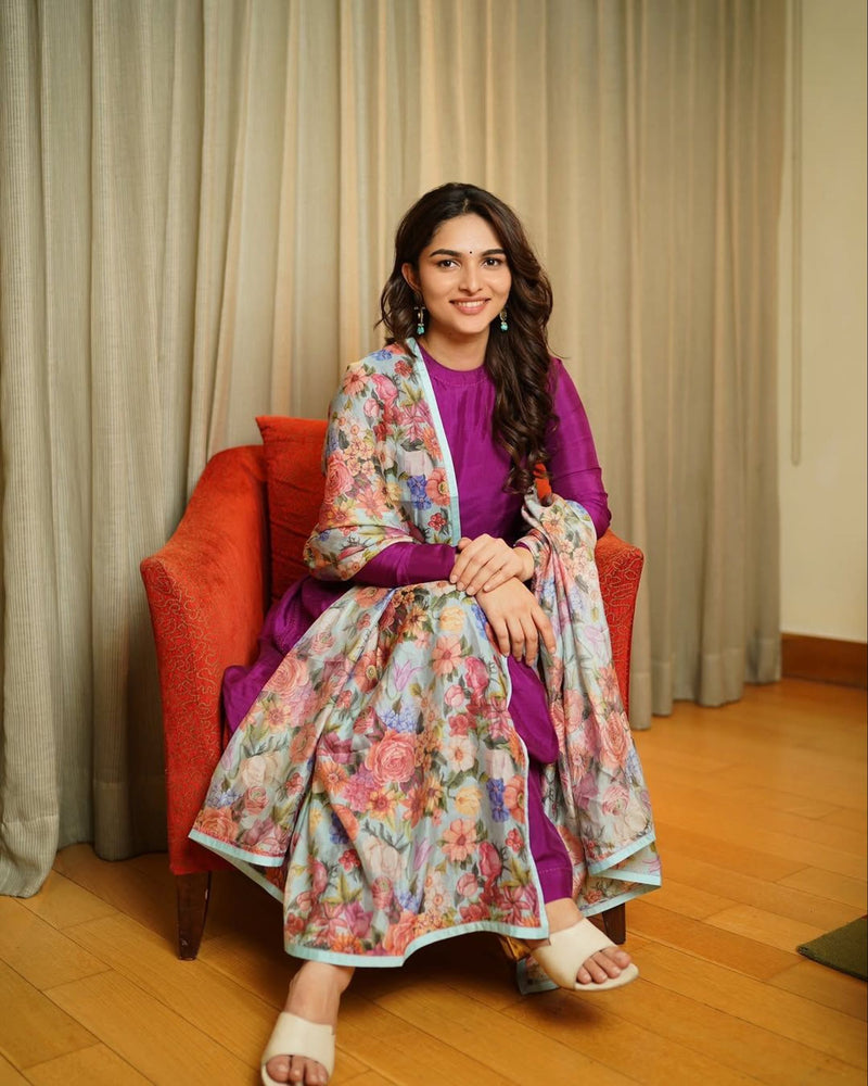 Kayadu Lohar in Vibrant Charm Violet Kurta Set