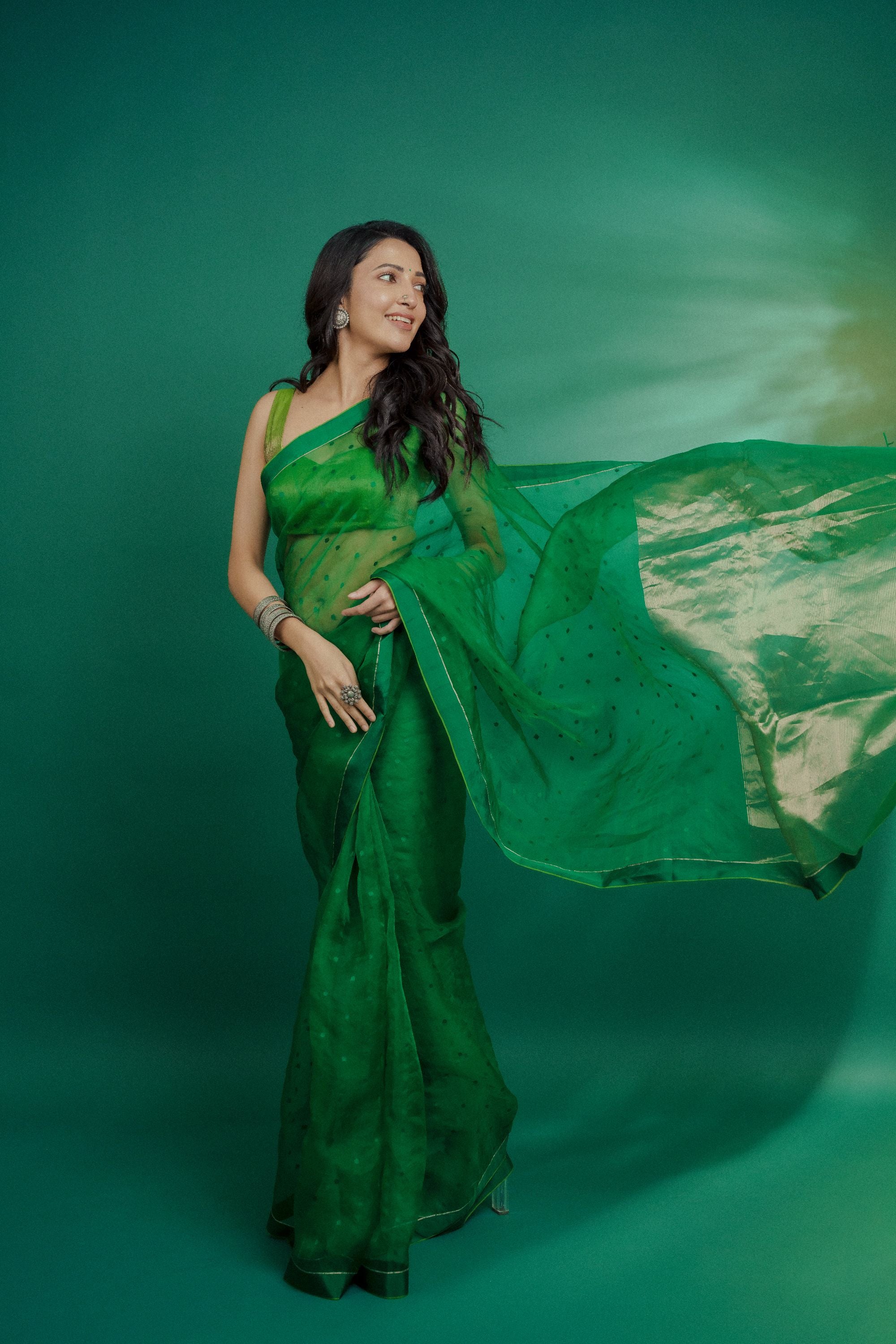 Neha Shetty in Green Wildflower Meadow Jamdani Saree