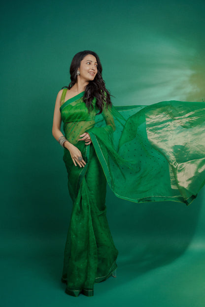 Neha Shetty in Green Wildflower Meadow Jamdani Saree