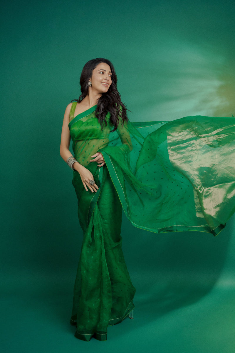 Neha Shetty in Green Wildflower Meadow Jamdani Saree