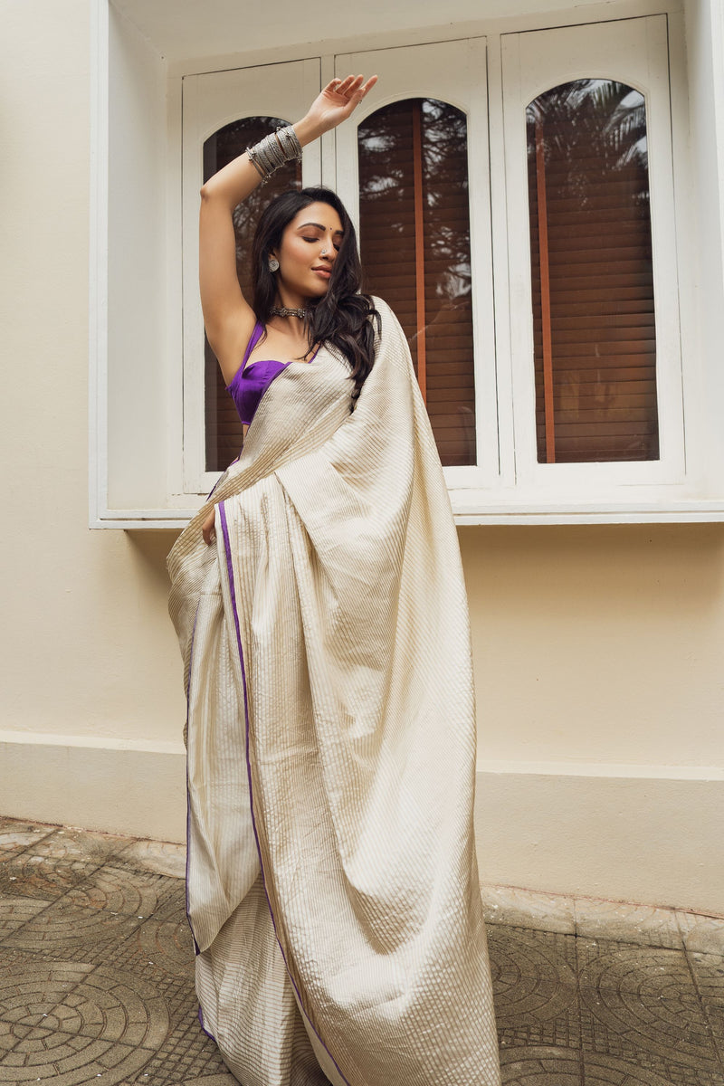 Neha Shetty in Ivory Silken Ripples Saree