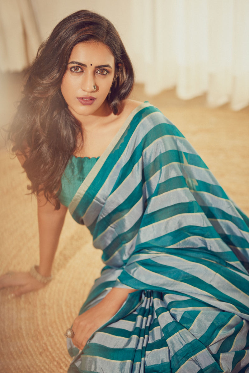 Niharika Konidela in Solo Symphony Teal Saree
