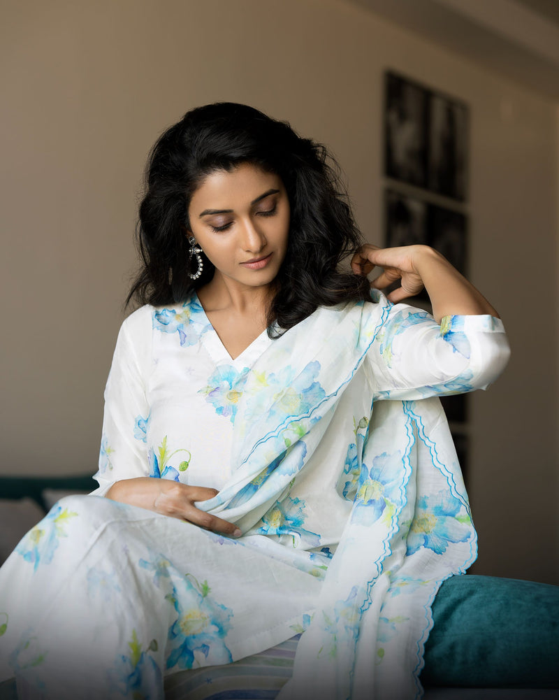 Priya Bhavani Shankar in Dawn Poppy Ivory Kurta Set