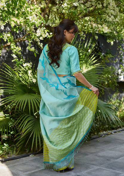 Playful Flight Blue Jamdani Saree