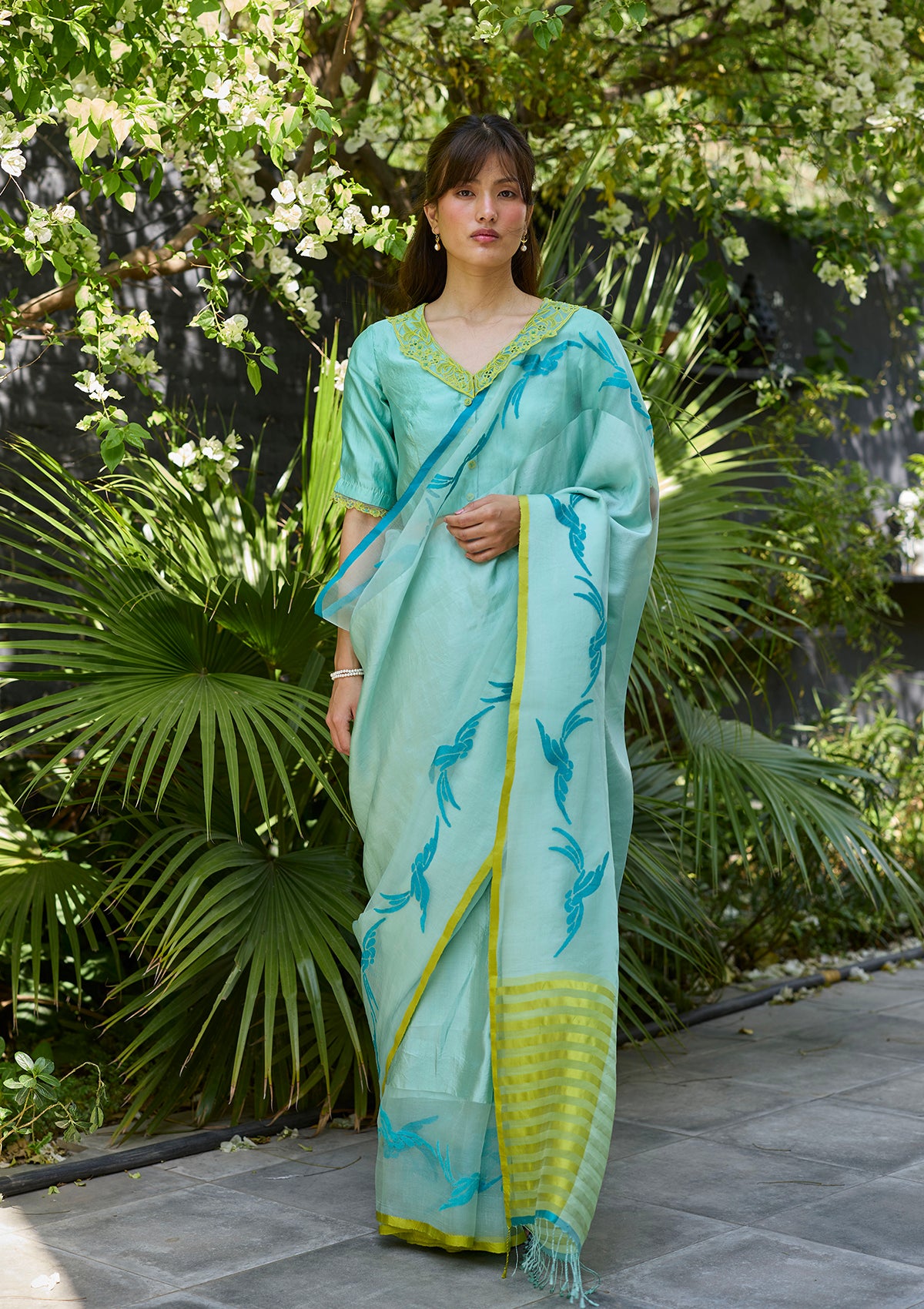 Playful Flight Blue Jamdani Saree