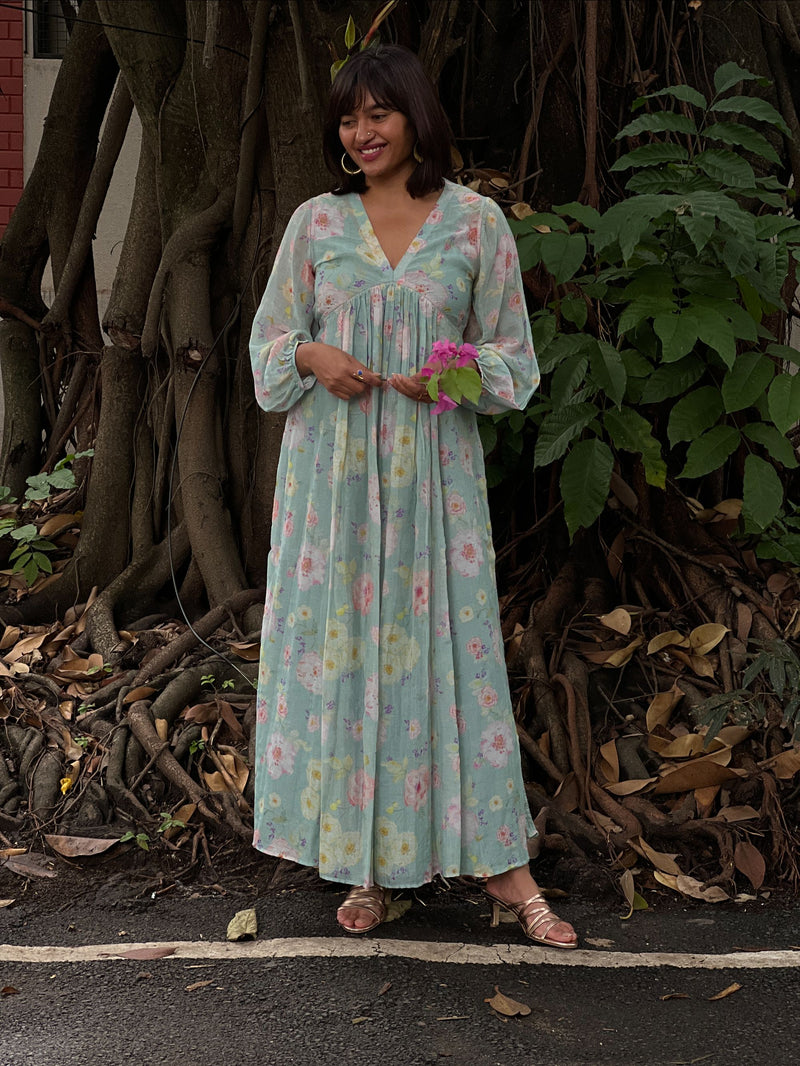 Rachana Mahadimane in Gratitude Sage Green Dress