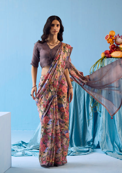 Whimsical Garden Slate Saree