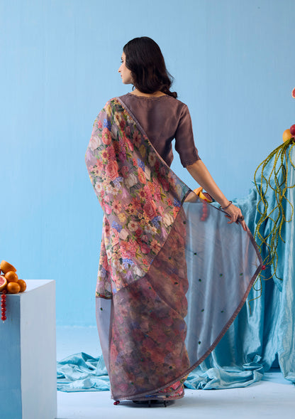 Whimsical Garden Slate Saree