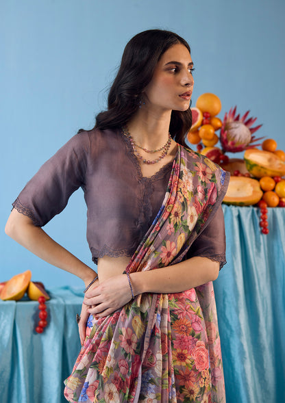 Whimsical Garden Slate Saree