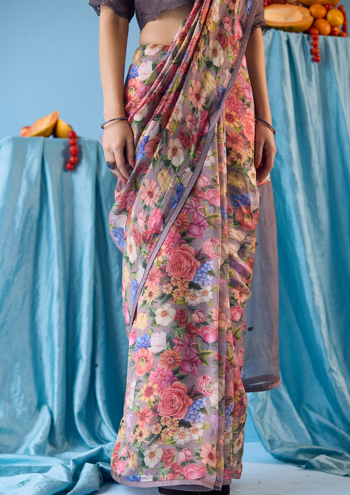 Whimsical Garden Slate Saree