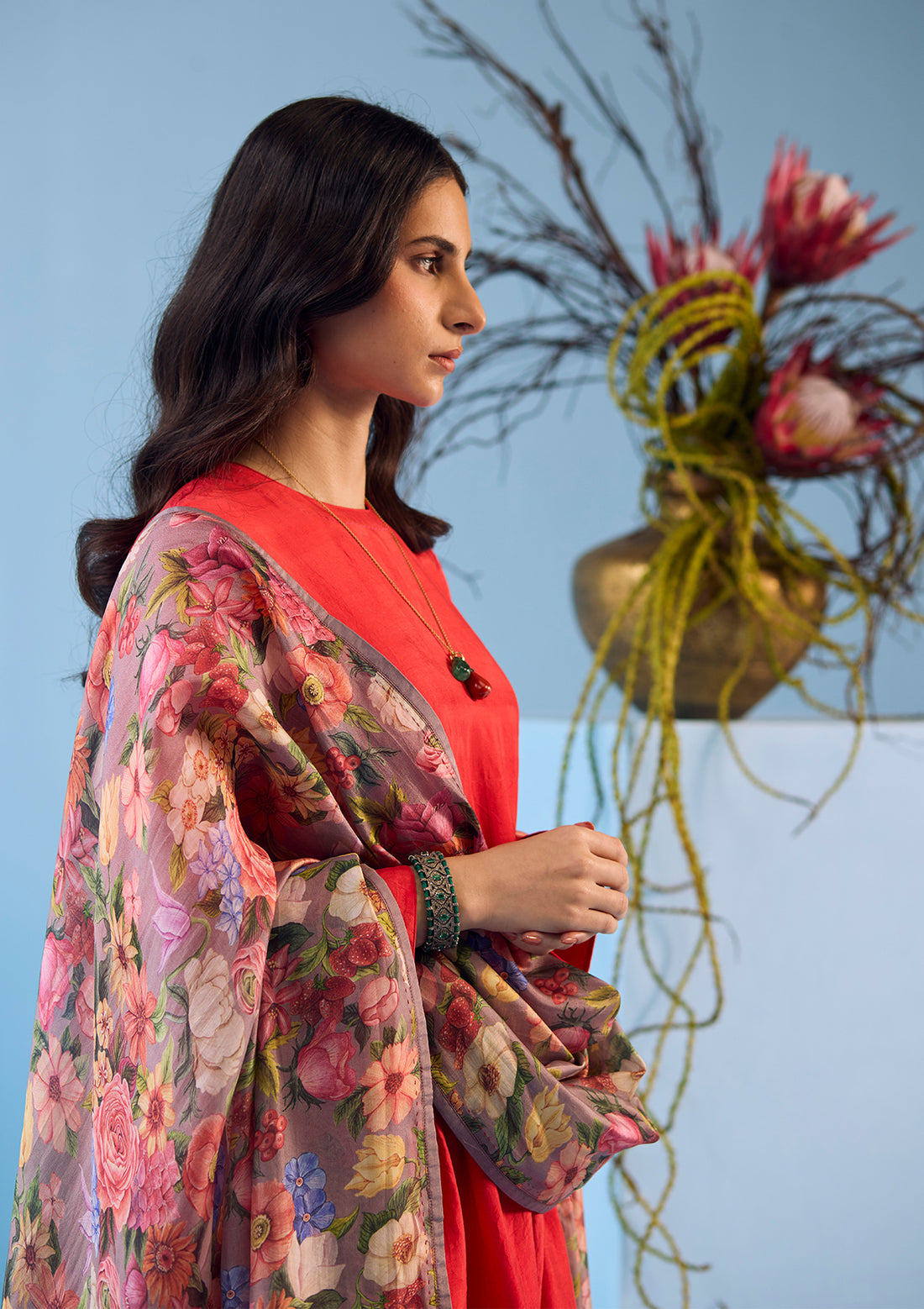 Glorious Meadow Slate Dupatta