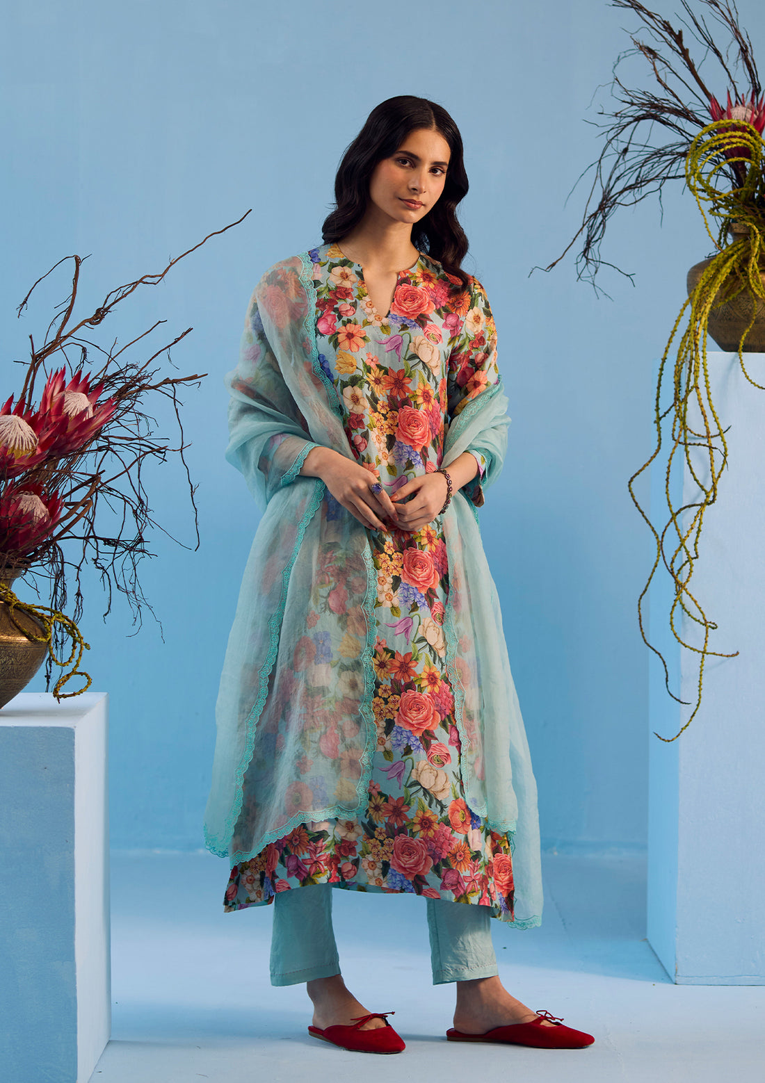 Euphoric Blossom Ice Blue Kurta Set