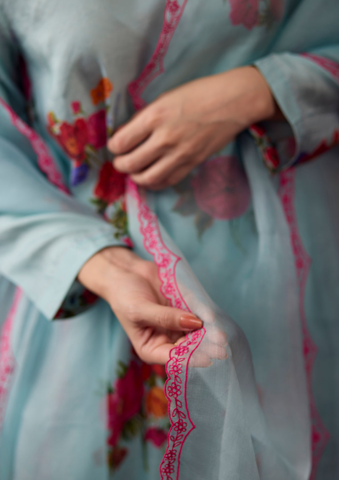 Ethereal Ice Blue &amp; Pink Dupatta