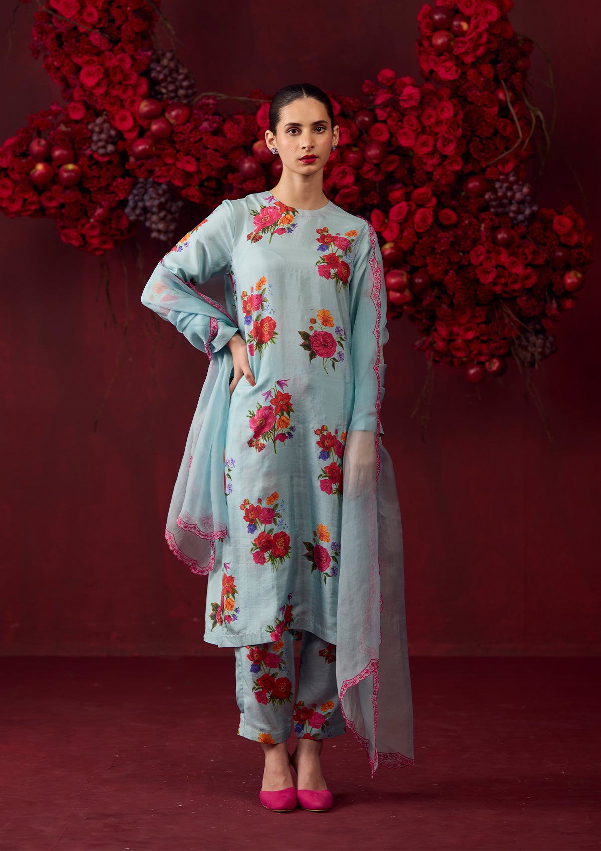 Enchanted Bloom Ice Blue Kurta Set