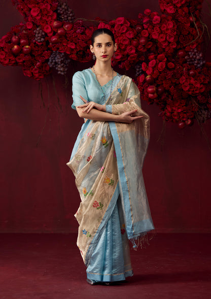 Tranquility Ice Blue Jamdani Saree