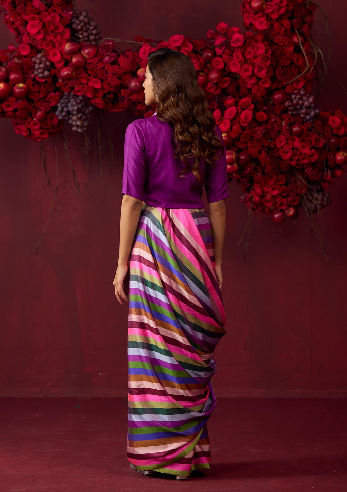 Playful Cascade Striped Saree