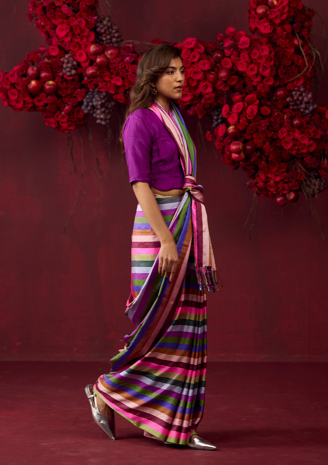 Playful Cascade Striped Saree