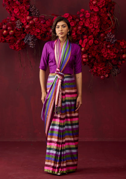 Playful Cascade Striped Saree