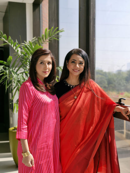 Ambika Kumar Singh in Mystic Pink Kurta Set, Naghma Sahar in Bold Allure Scarlet Saree