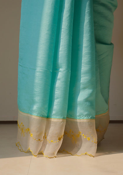 Moonglade Embroidered Coral Blue Saree