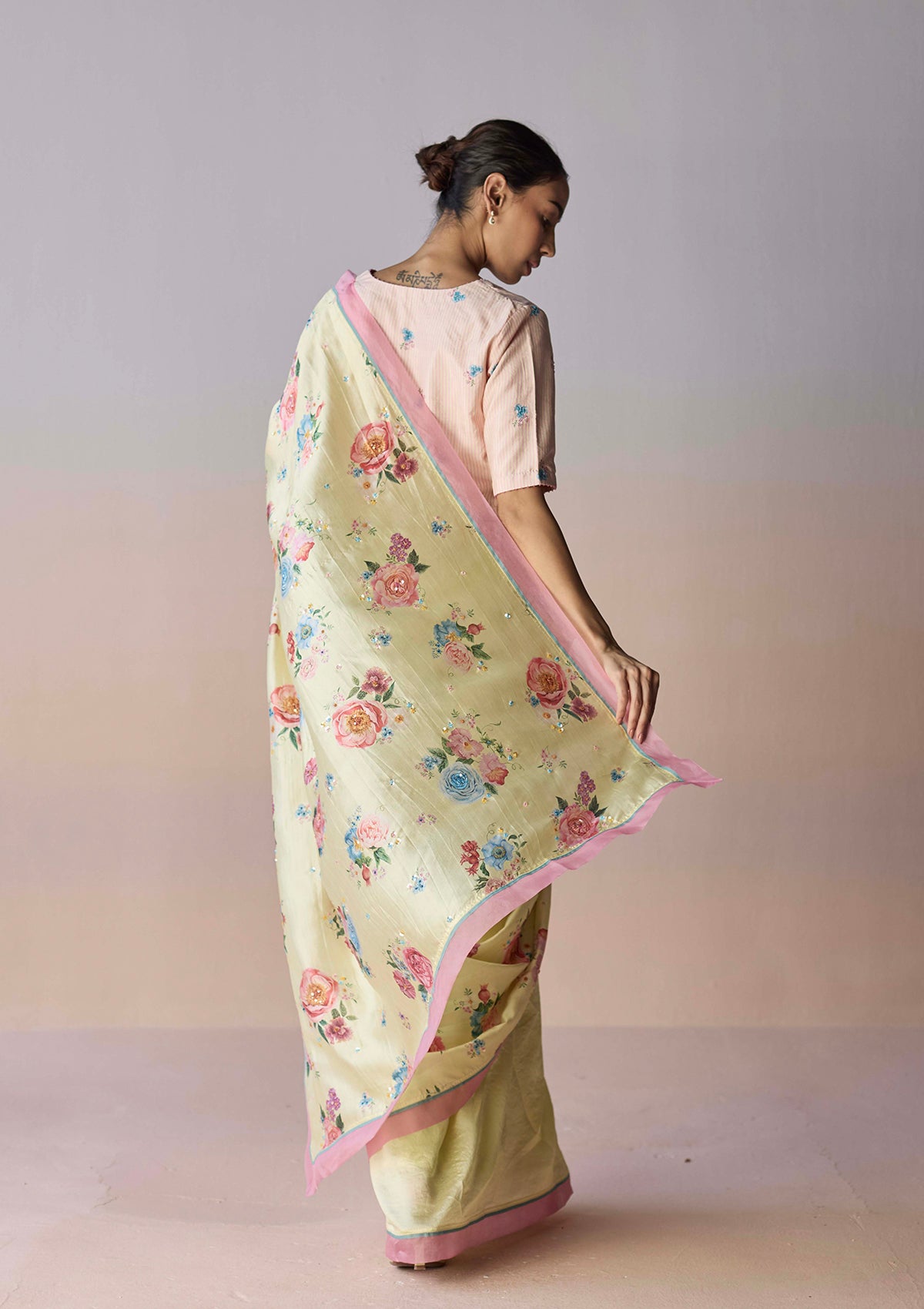 Kindred Petals Yellow Saree