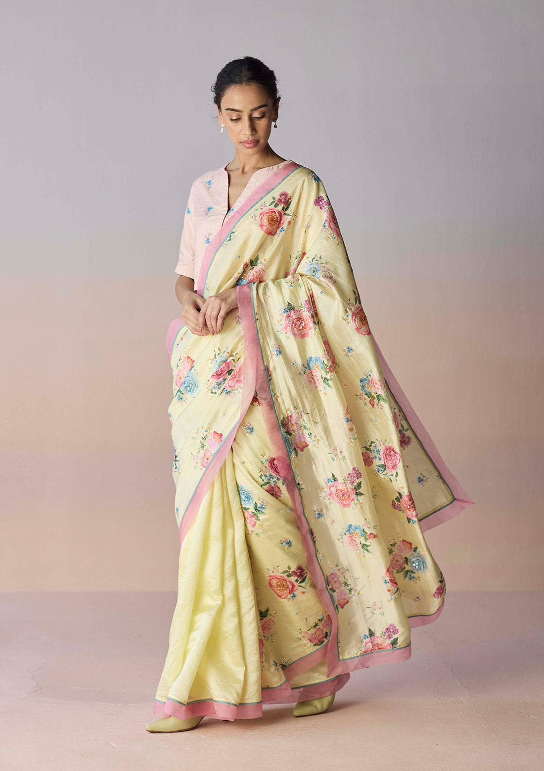 Kindred Petals Yellow Saree