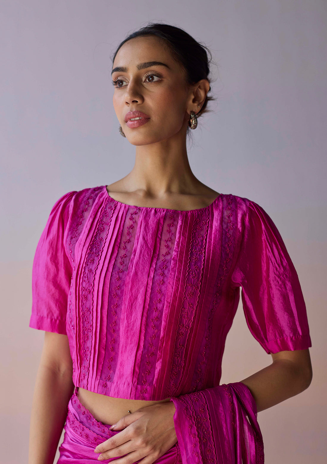 Whispering Ivy Embroidered Bright Pink Blouse