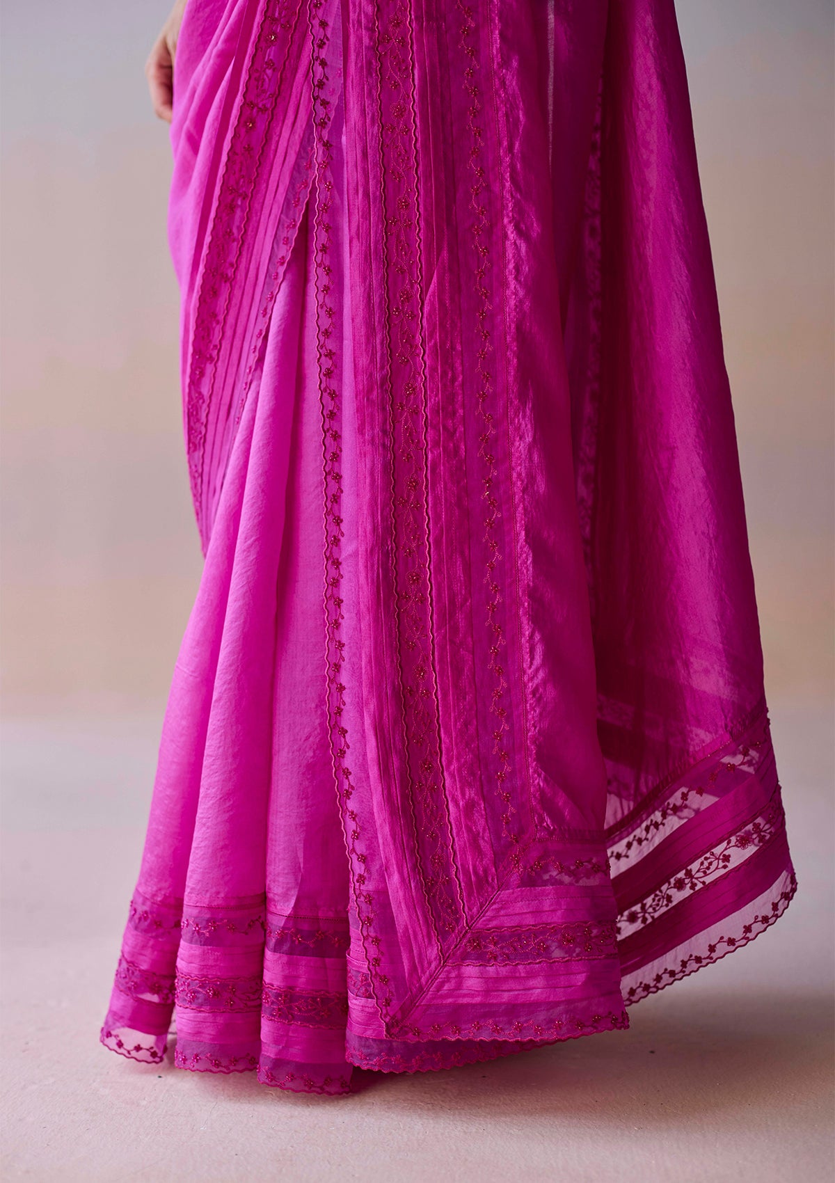 Whispering Ivy Embroidered Pink Saree
