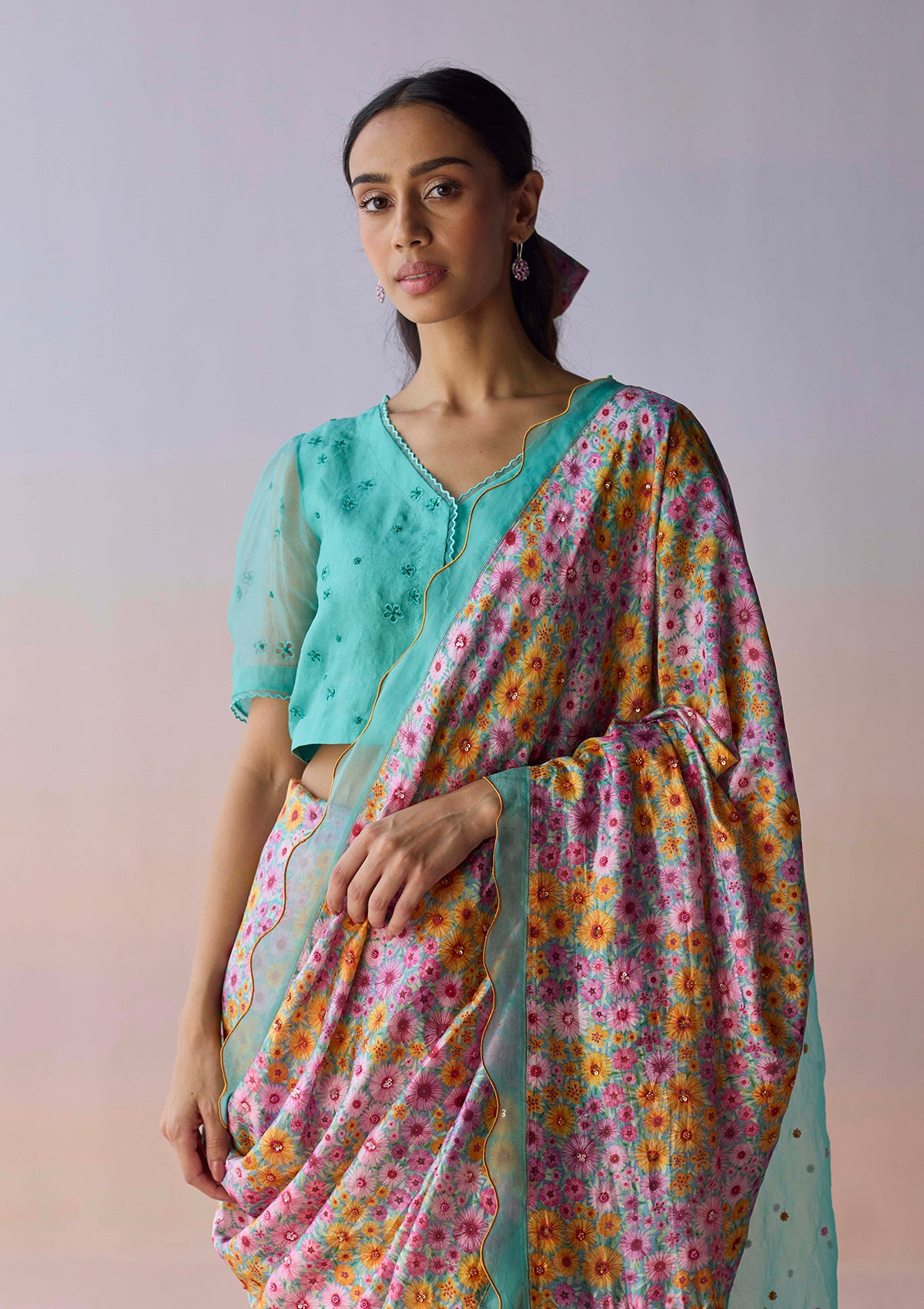 Wildflower Dawn Blue Saree