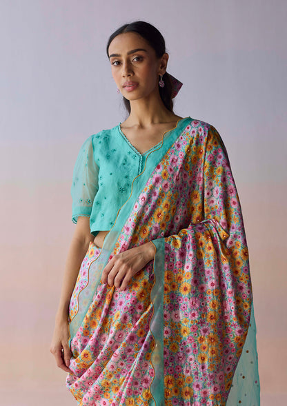 Wildflower Dawn Blue Saree