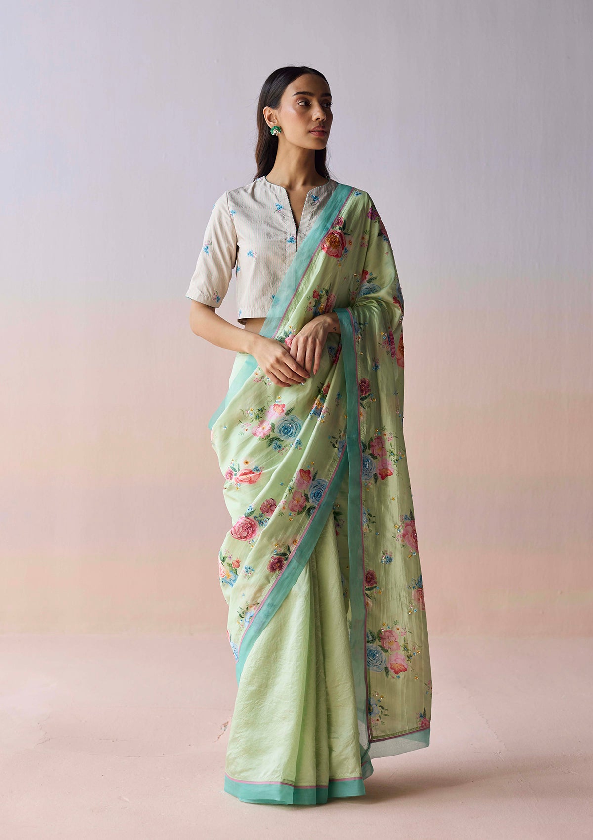 Kindred Petals Green Saree