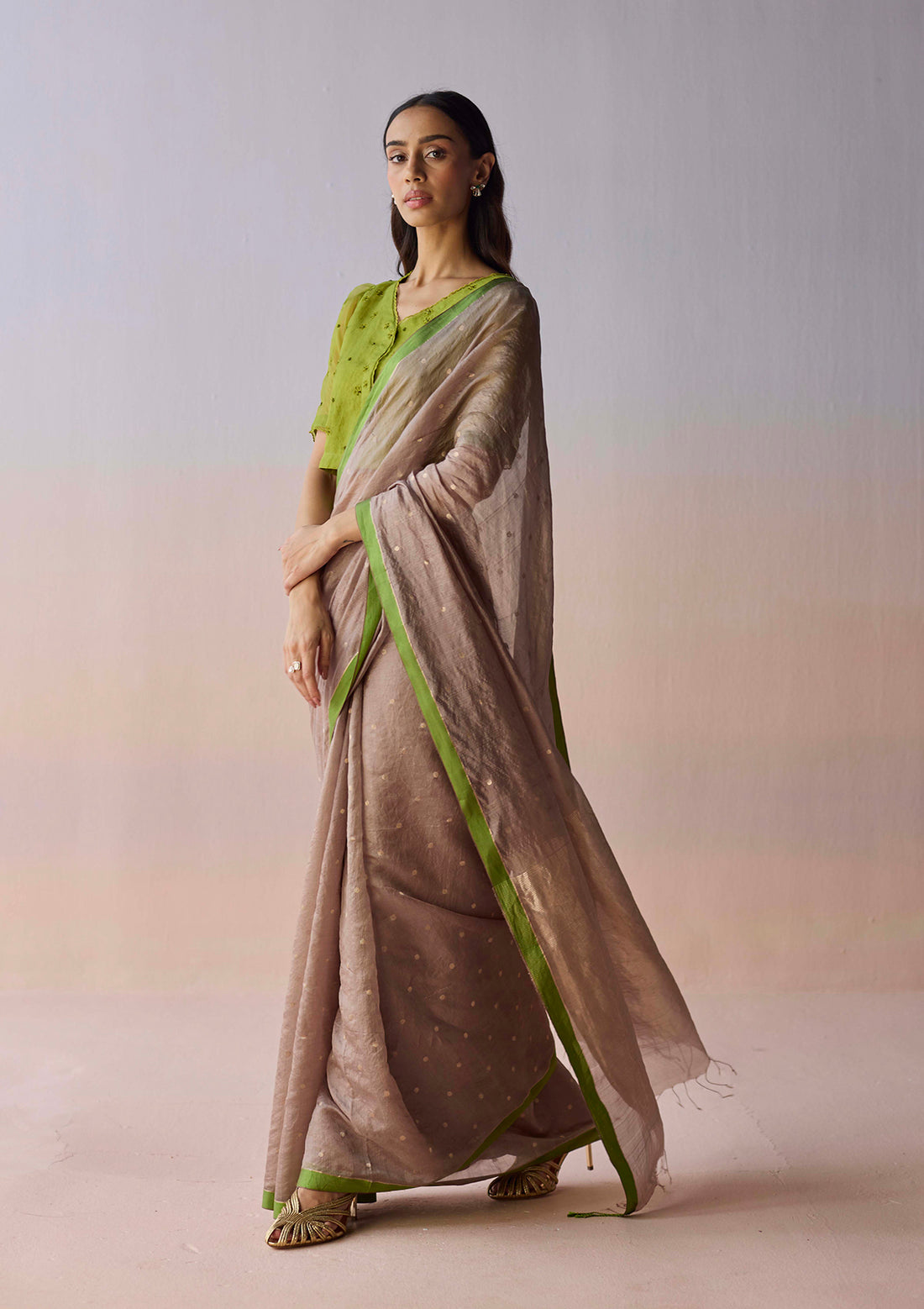 Taupe Wildflower Gleam Jamdani Saree