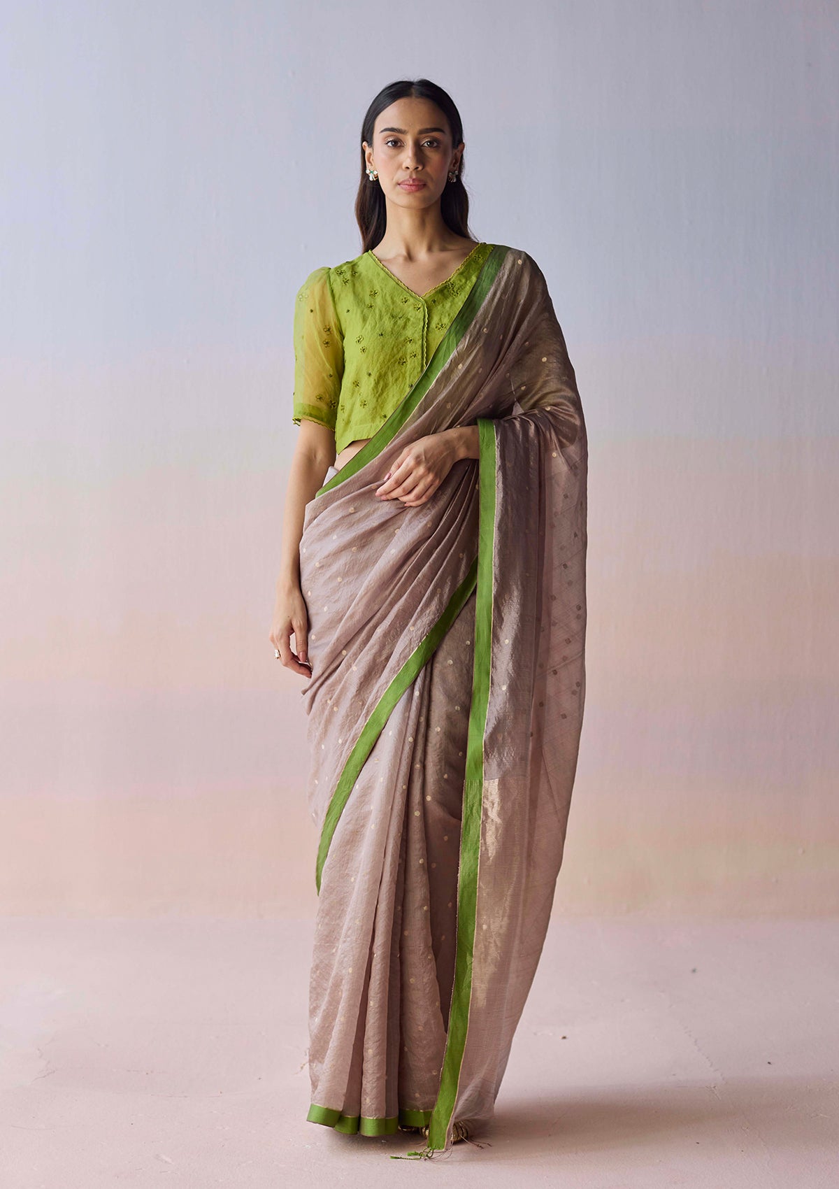 Taupe Wildflower Gleam Jamdani Saree