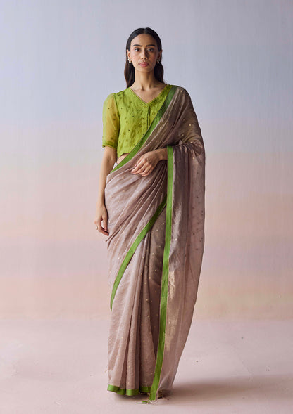 Taupe Wildflower Gleam Jamdani Saree